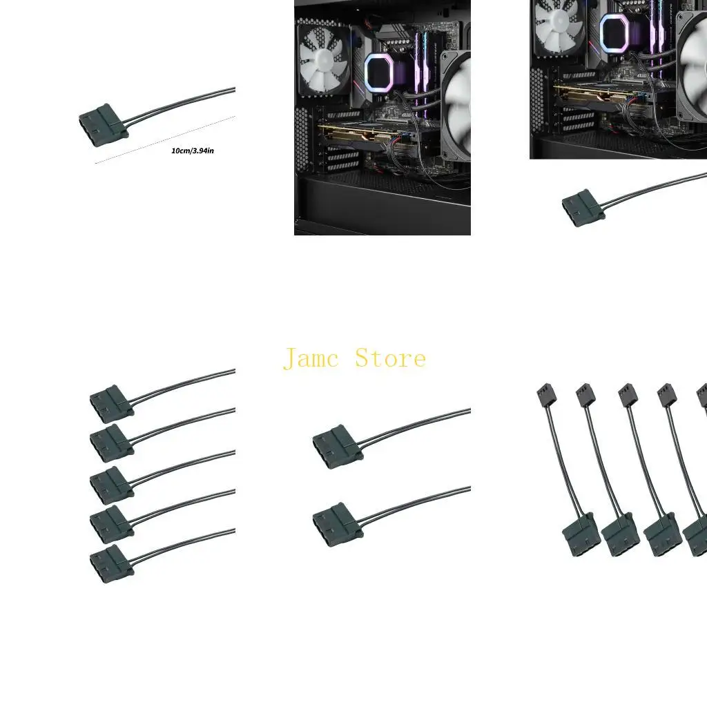 LX0B 4pin to 4pin PC Fan Cable 10cm Secure Connection Cooling System Wire 2/5PCS