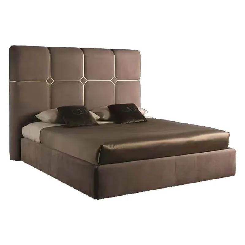 Italian style light luxury matte leather bed bedroom modern simple 1.8 meters double bed