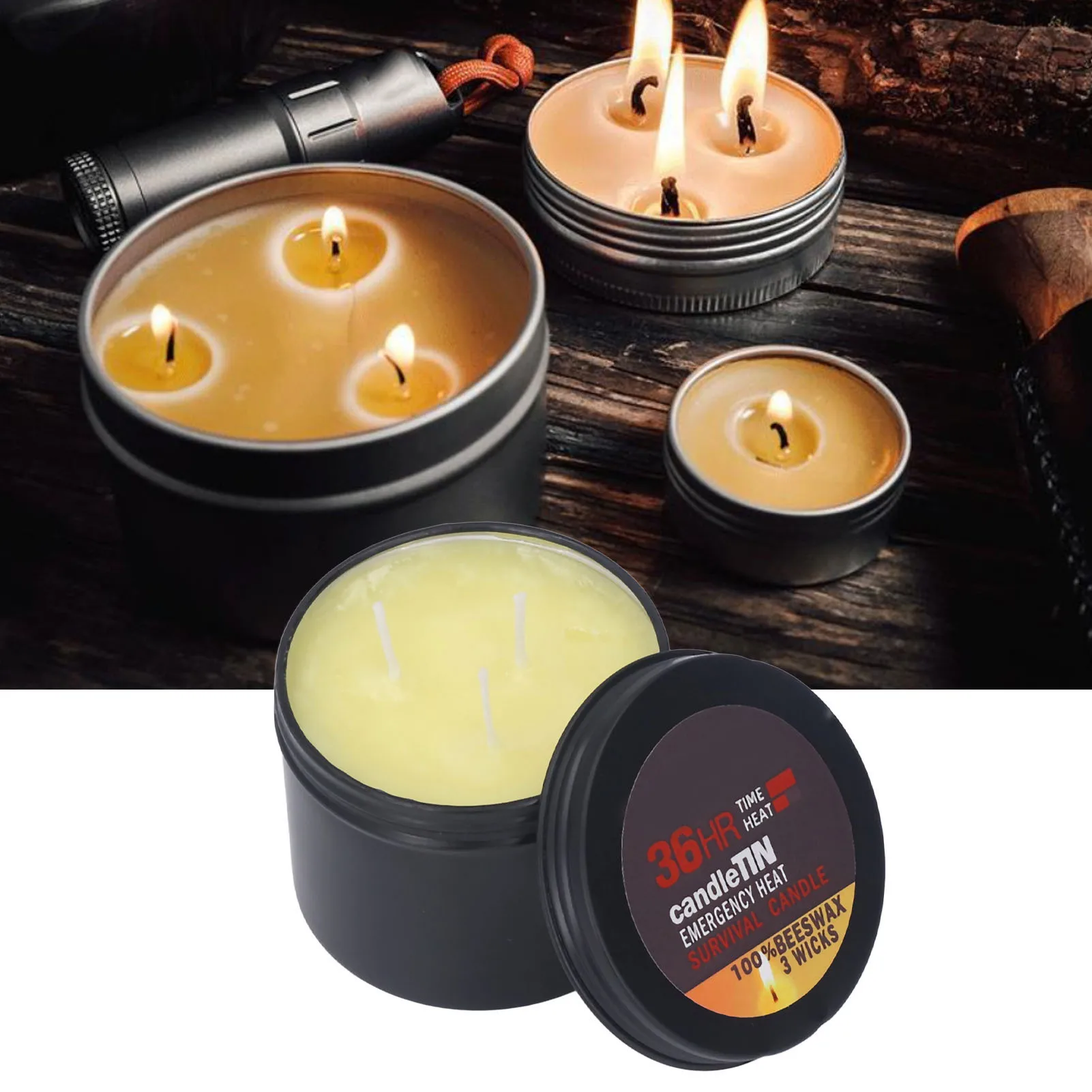 Vela de supervivencia, ambiente romántico ampliamente utilizado, velas naturales de larga duración con 36 horas, 3 mechas para el hogar, Camping al aire libre
