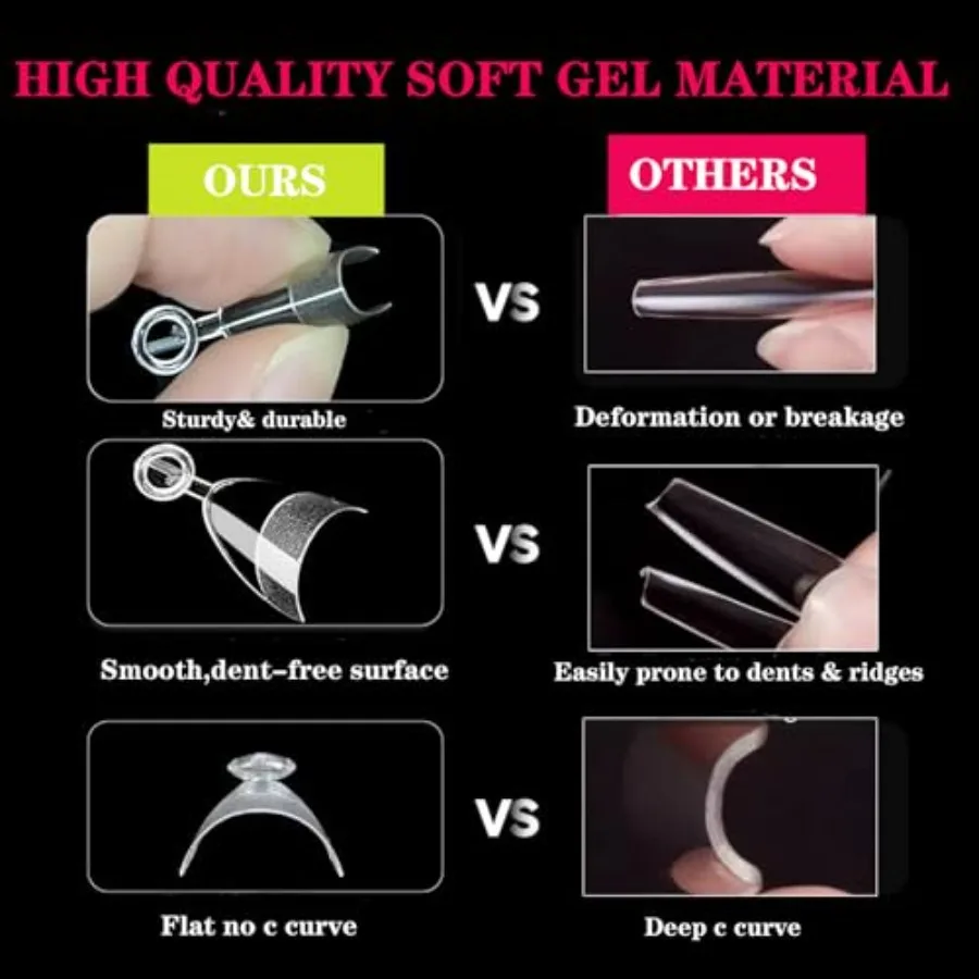 480 Pcs Extra Short Half Cover Almond Nail Tips Extra Small Square Nail Tips Set XS Soft Gel Acrylic Fake Nail Clear Preshape F