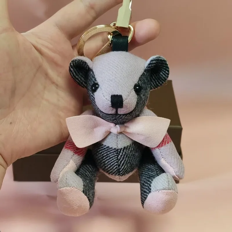 Camel Rainbow Bow Naked Teddy Bear Charm Cashmere Plaid Car Keychain Bag Pendant Cute Holiday Gift Women Men