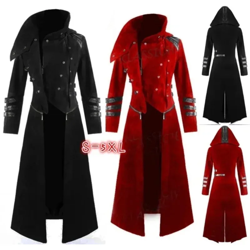 

Новый готический стимпанк винтажный средневековый вампир дьявол красное пальто плащ косплей костюм викторианский суд благородный фрак пальто JV35