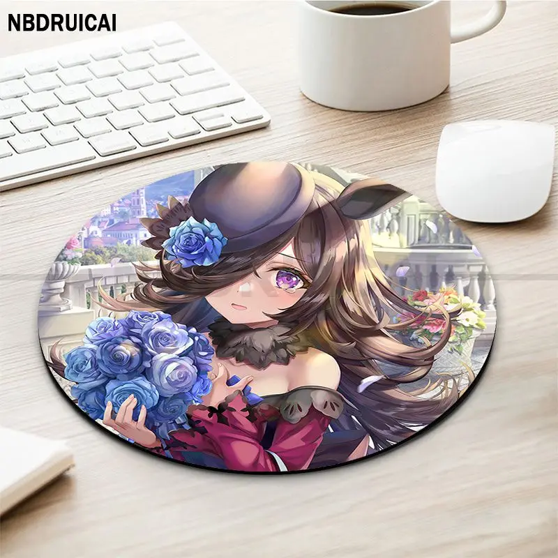 Uma Musume ładne Derby okrągłe, niestandardowa, pogrubiona podkładka pod mysz, duża klawiatura do gier, zestaw akcesoriów do mata na stół, mata do pulpitu