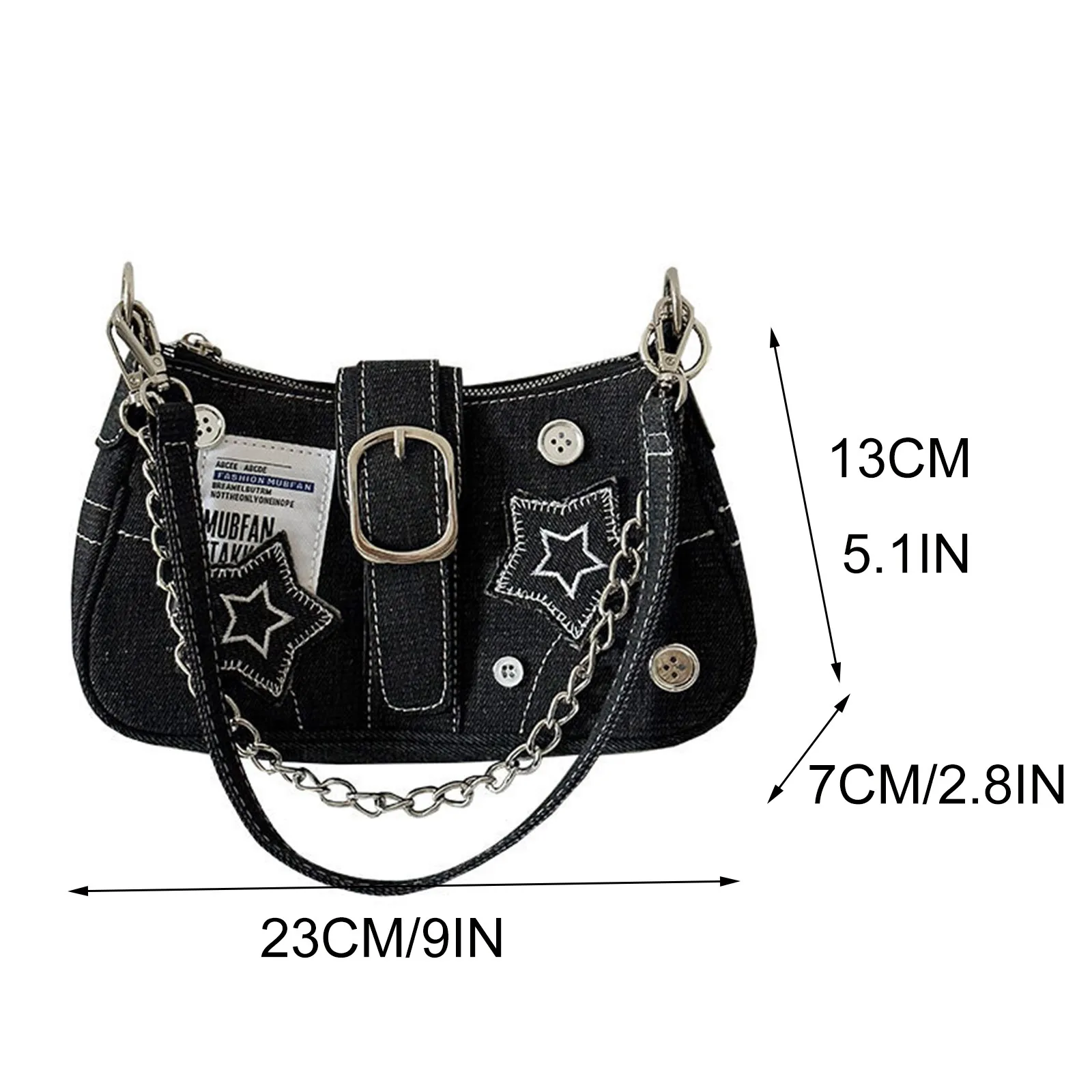 Borsa a tracolla Vintage in Denim moda giapponese Cool Dark Harajuku Style Denim Bag Pink Star Metal Chain borsa da donna sotto le ascelle