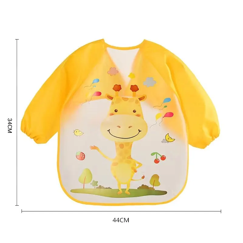 1PCS Yellow Waterproof EVA Long Sleeve Bib Blouse Childrens Eating Apron Free Hand Washing