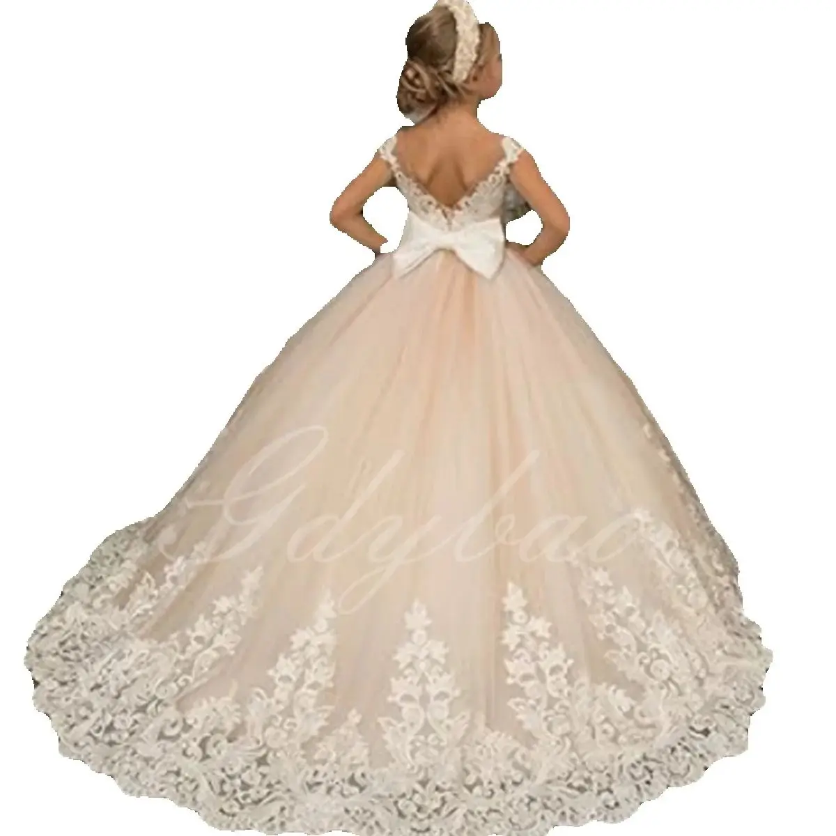 Flower Girl Dresses For Weddings Sleeveless Tulle Party Dress For Kids Girl Lace Appliques Princess Ball Gown Pageant