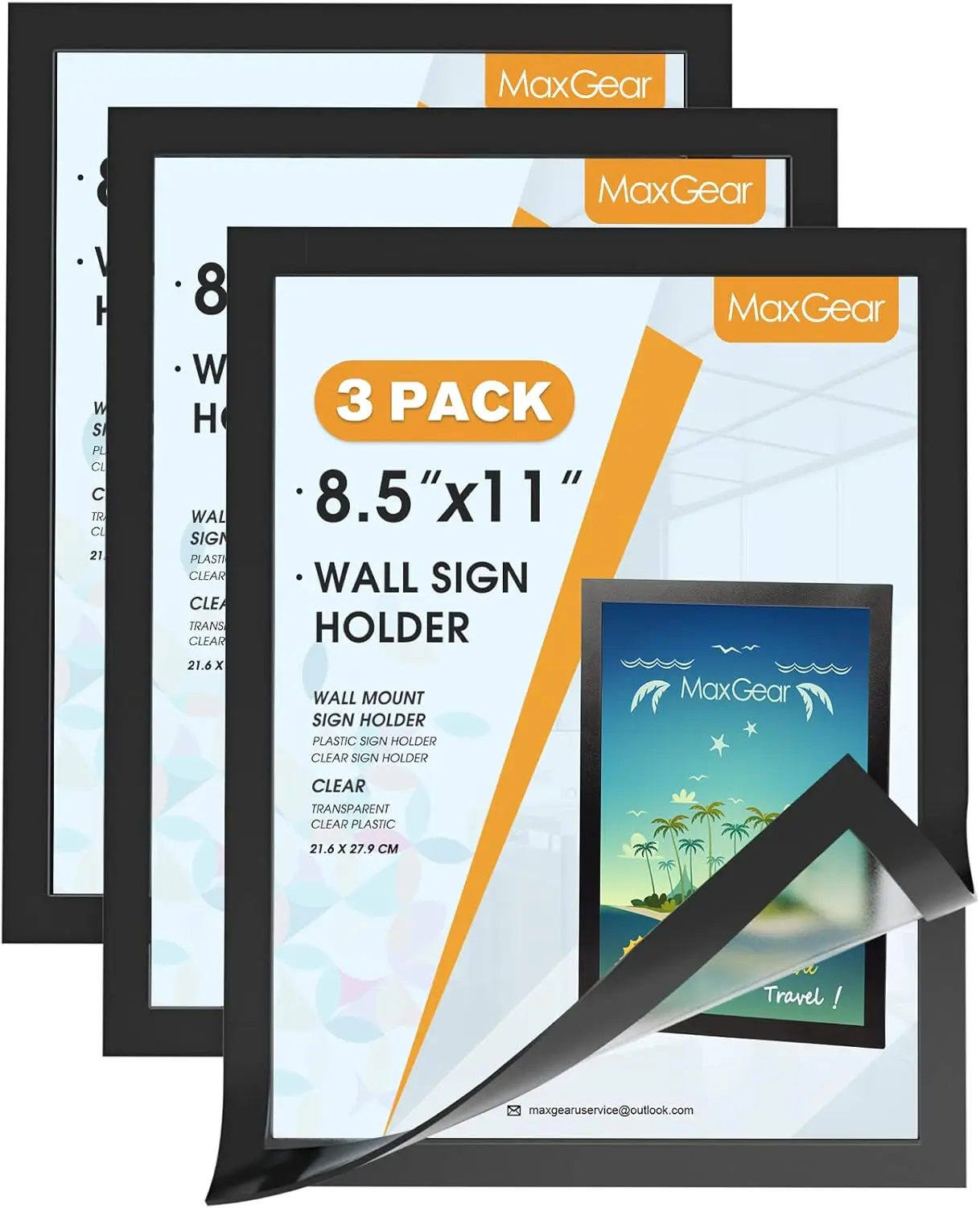 

Self Adhesive Magnetic Sign Holder 8.5x11, Clear PVC Display Frame for Posters Documents, 3 Pack