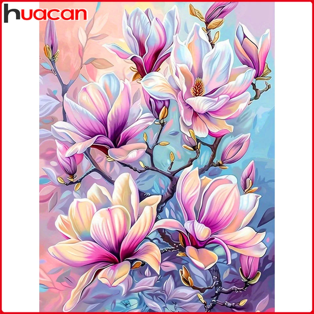 Huacan Volldiamantgemälde Magnolie Diamant Stickerei Blume Komplettset Bild von Strasssteinen