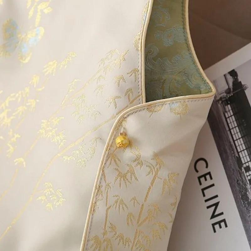 Estilo chinês feminino sem mangas colete bordado flor jaqueta feminina verão novo decote em v lantejoulas feminino colete casaco