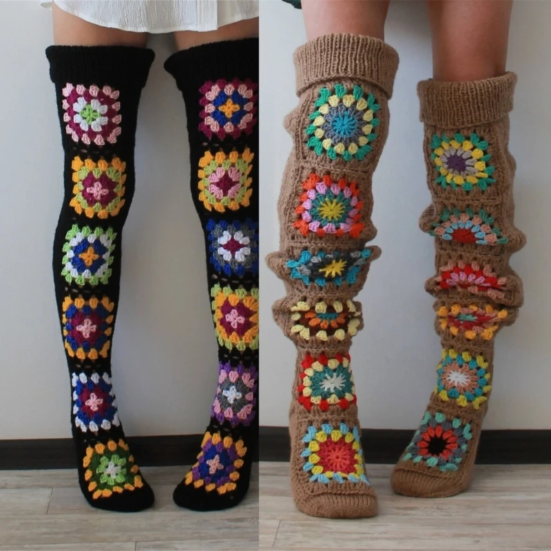 Women Thigh High Socks Over the Knee Socks Crochet Cotton Boot Socks Leg Warmers