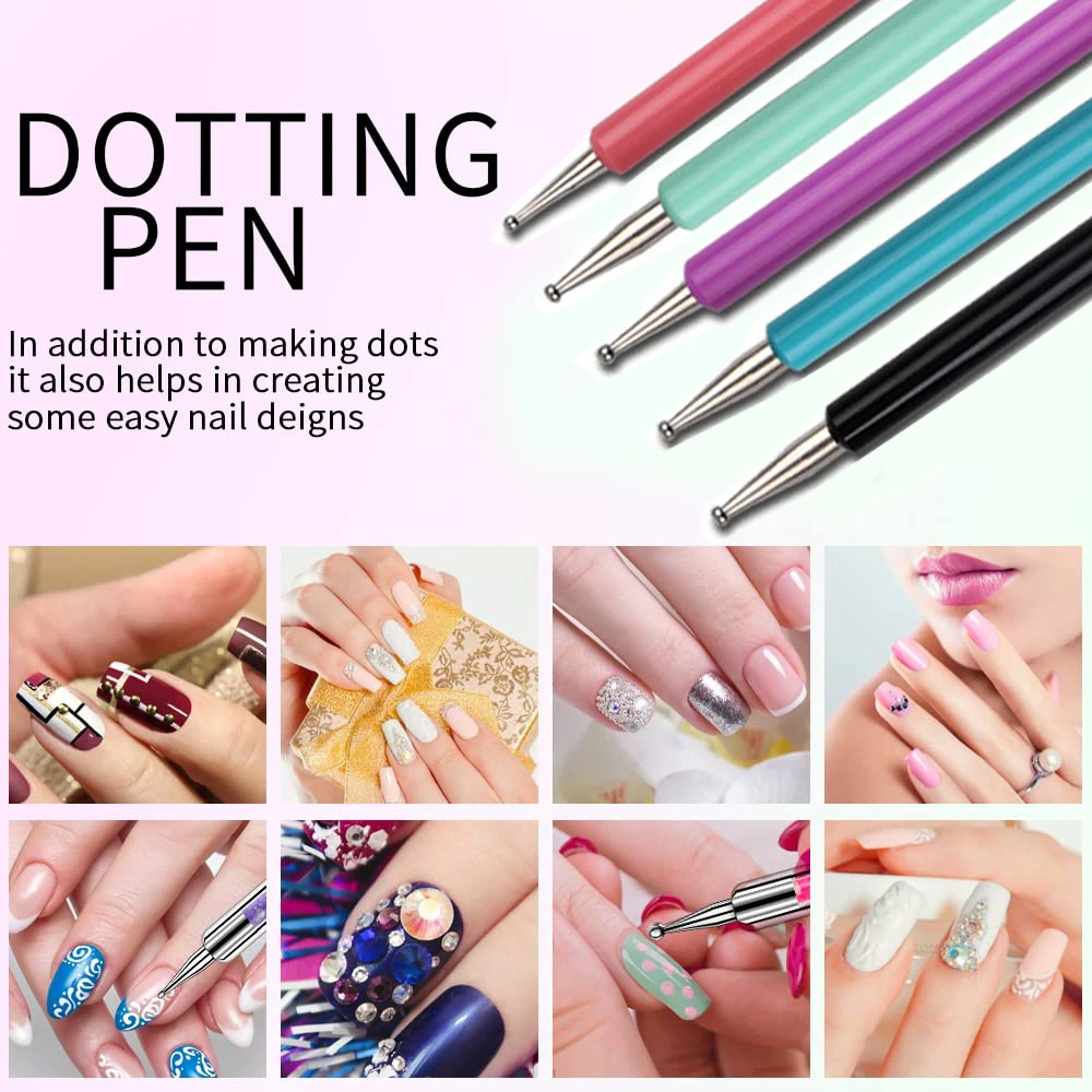 4pcs Nail Art Dotting Pen DIY Decoration UV Gel Painting Pen Acrylic Handle Rhinestone Wood Pattern Drawing Brush Manicure Tools