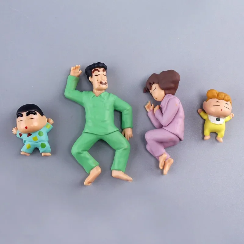 Anime Crayon Shin-chan Figure 4 Piece Set Cartoon Family Sleeping Under Quilt Ornaments Kawaii Child Toy Birthday Gift Cute