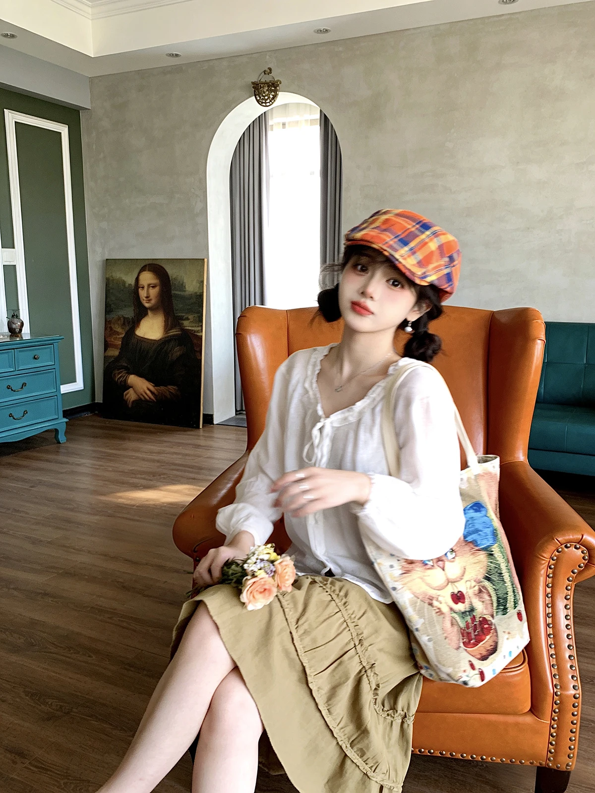 Camisa Branca Casual com Gola de Renda Feminina 2026 Nova Coleção Design Versátil para Camadas Fibra de Poliéster Manga Lanterna Manga Longa Primavera