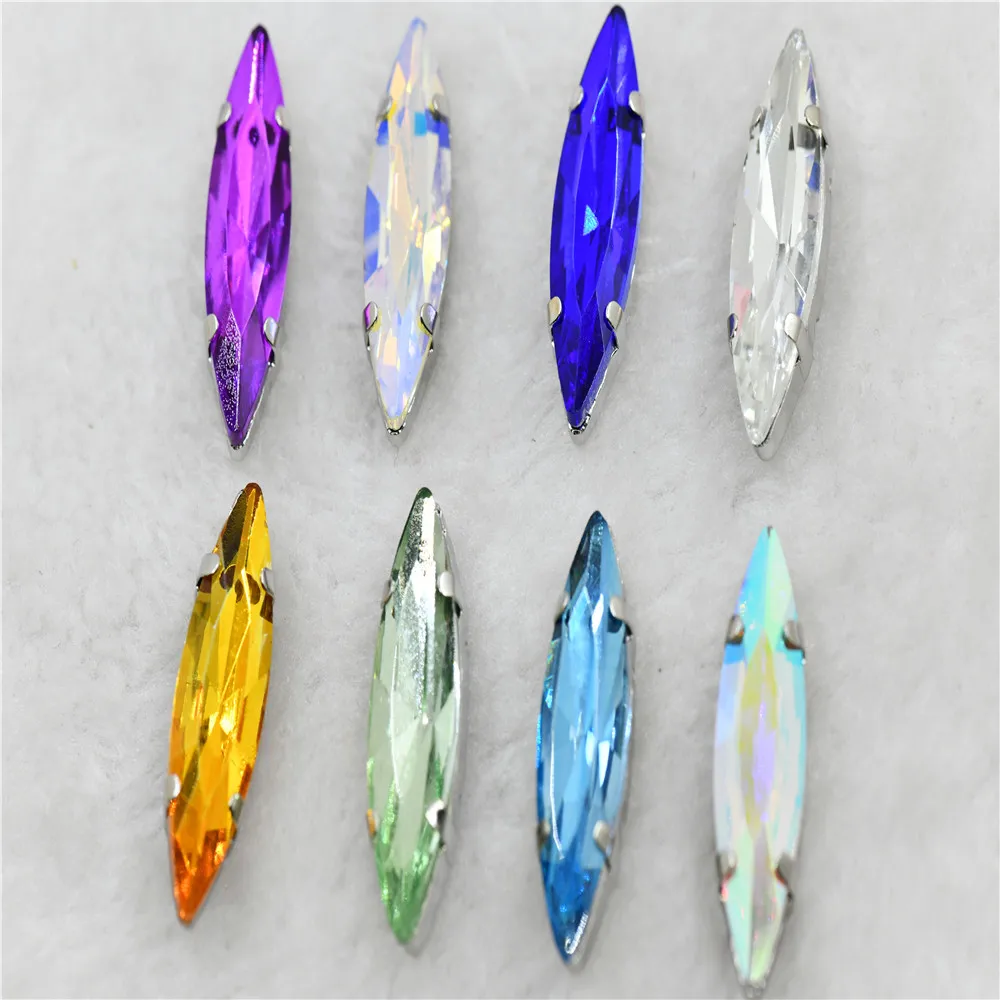 10x35mm Navette stones Christmas style silver claw setting solder for jewelry or dress shoes sew on