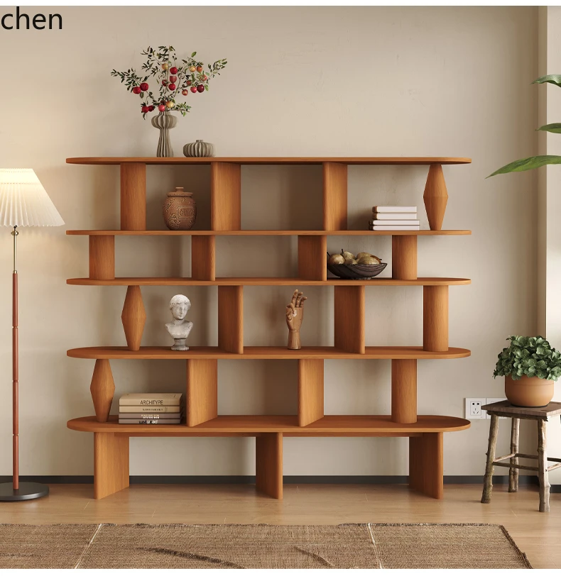

ZML antique retro veneer solid wood veneer unit multi-grid bookshelf display stand