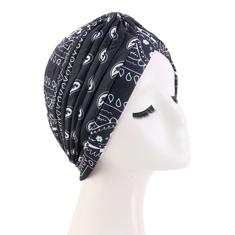 Neue Frauen Drucken Blume Knoten Krebs Rüschen Chemo Hut Beanie schal Turban Kopf Wrap Gestrickte Kappe Haarausfall Zubehör – Detail 29