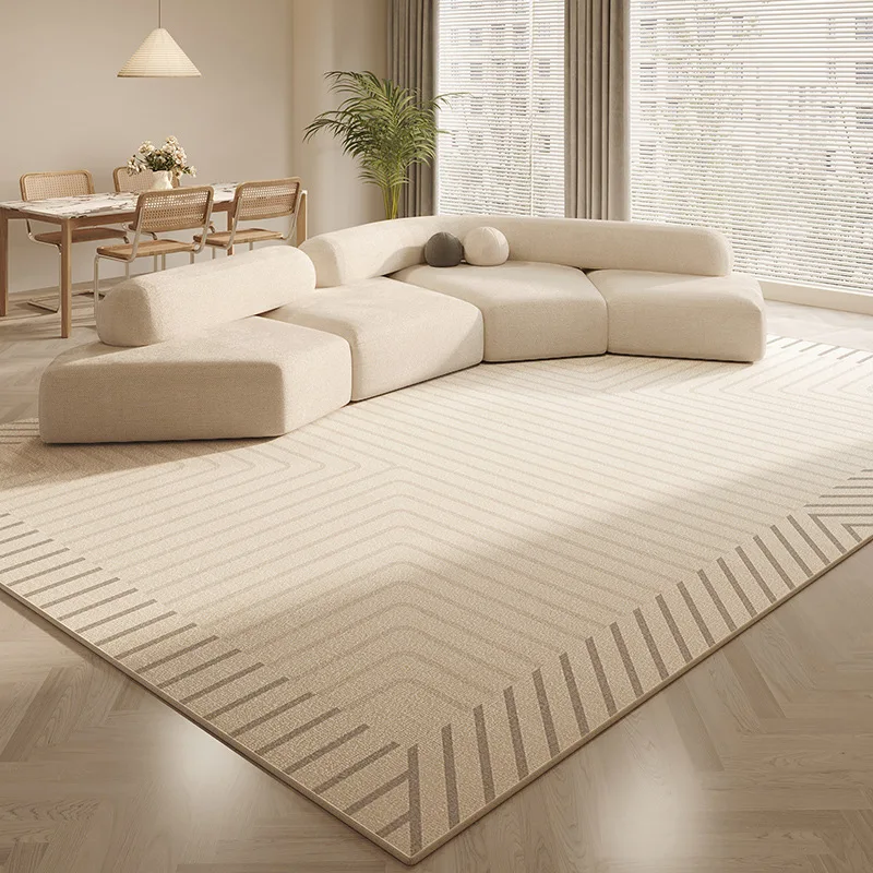 VIKAMA Beige Chevron Herringbone Line Rug Soft Flannel Non Slip Washable Area Carpet for Living Room Bedroom Modern Decor