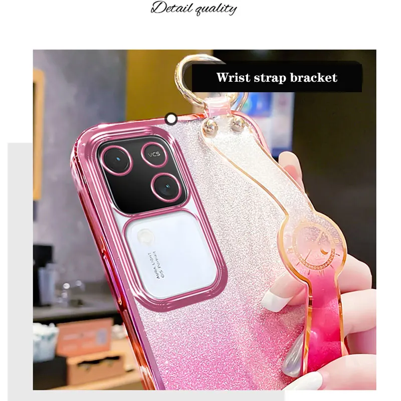 V30 pro Luxury Bling Wrist Holder Case For Vivo V30 V29 Lite v27 pro V30E V29E V27E Y39 V40 SE V50 Lite Case with Lanyard Cover