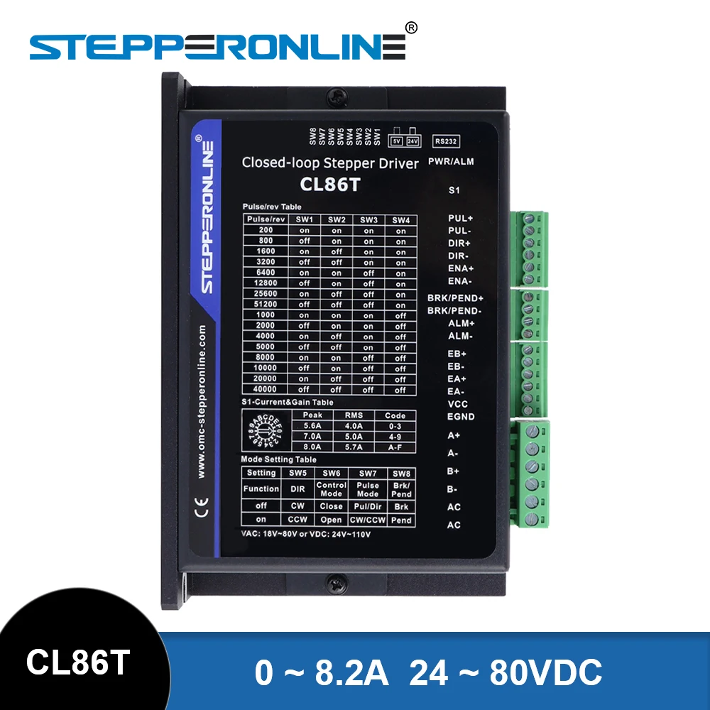 

STEPPERONLINE Nema 34 Closed Loop Stepper Motor Driver 0~8.2A 24~80VDC CL86T 2-phase Digital Stepper Motor Controller CNC