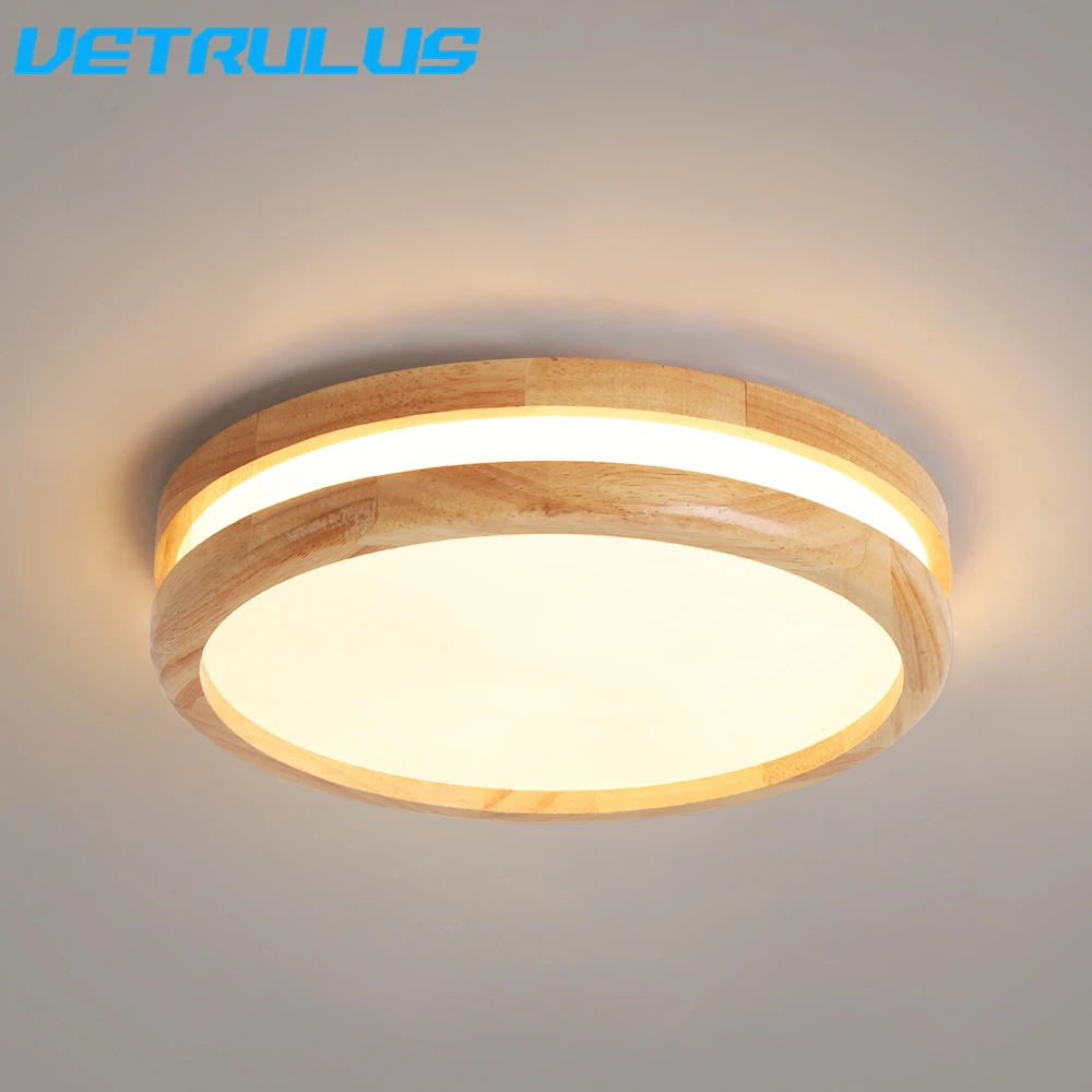 Modern Wooden Led Ceiling Lamp 30W Bedroom Living Dining Room Decor Simple Minimalist Chandelier Pendant Light Bathroom Fixture