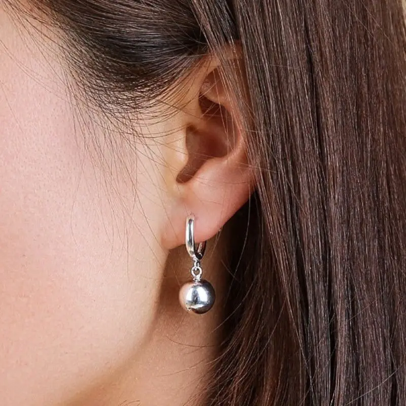 925 Sterling Silver Needle Minimalist 10mm Round Ball Pendant Earrings for Women Fashion Hoop Earrings Party Fine Jewelry Gifts - Image 6
