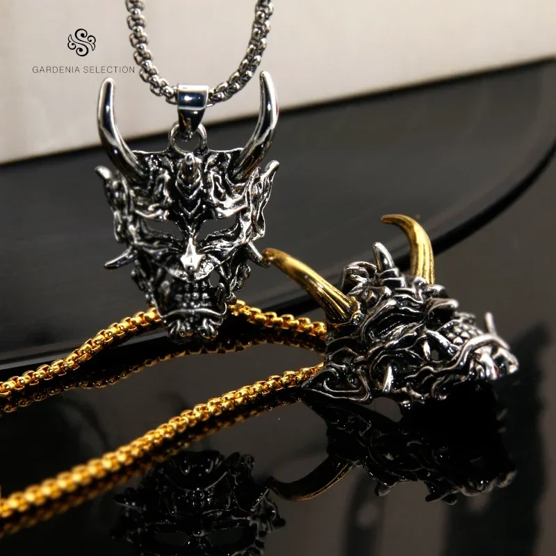 European and American golden horn silver horn male and female tide ghost mask pendant hip hop cool domineering necklace