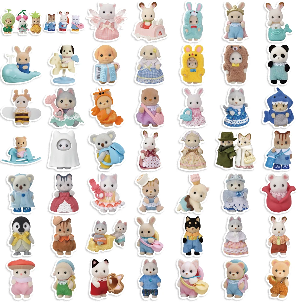 55PCS Calico Critters Stickers Children\'s Cartoon Doll Decals DIY  Notebook Luggage Laptop Notebook Decoration Sticker Toy﻿