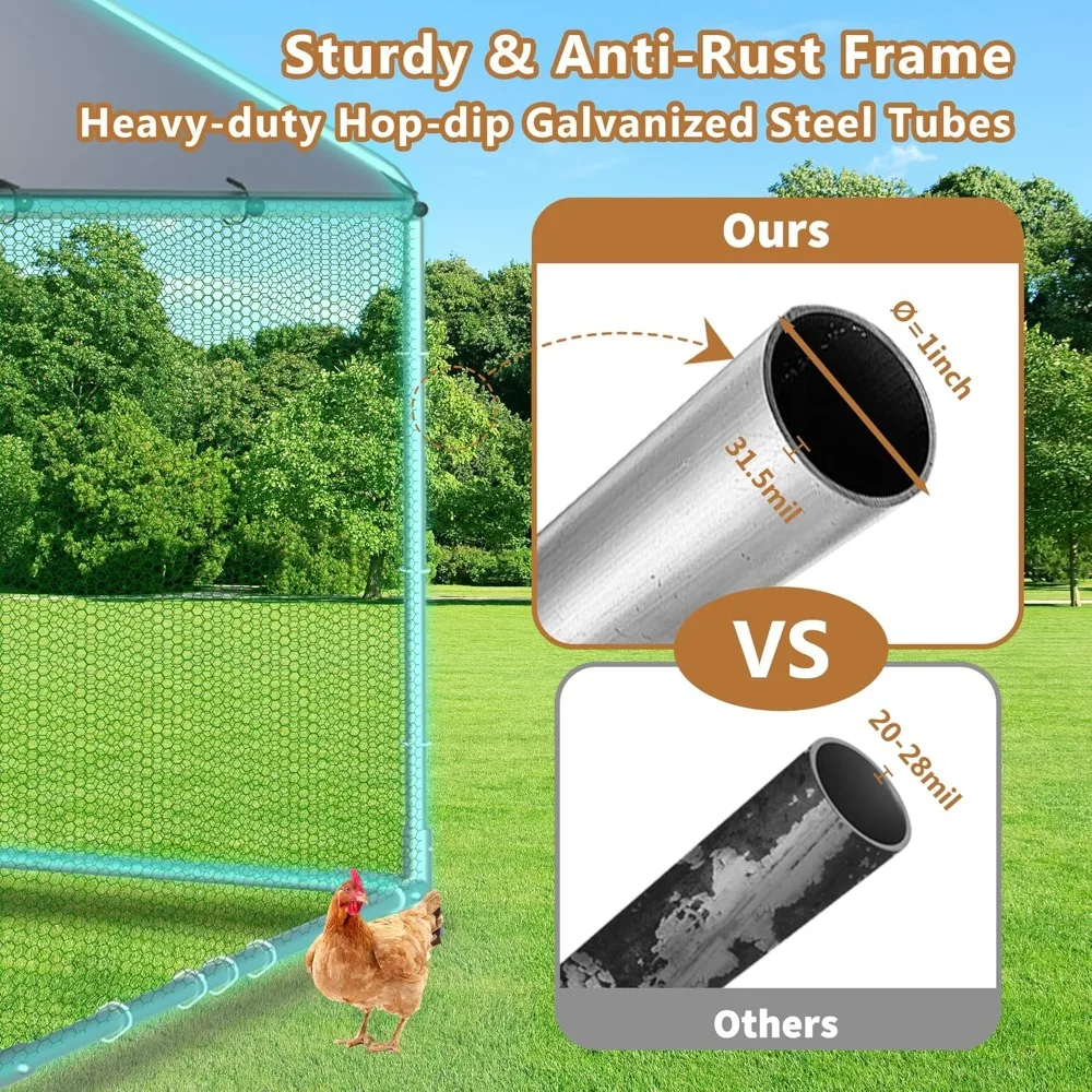 Großer Hühnerstall aus Metall, 31,8 x 9,84 x 6,6 Fuß, Hühnerläufe für den Hof mit Deckel, begehbare Hühnerstall für 10 Hühner, strapazierfähiges Chi
