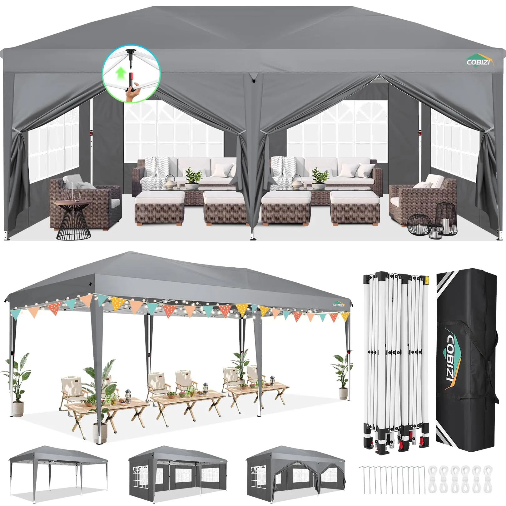 10x20 Canopy Tents for Parties 10x20ft Easy Setup Pop up Tents with Sidewalls & One Push Lock Waterproof Outdoor Large