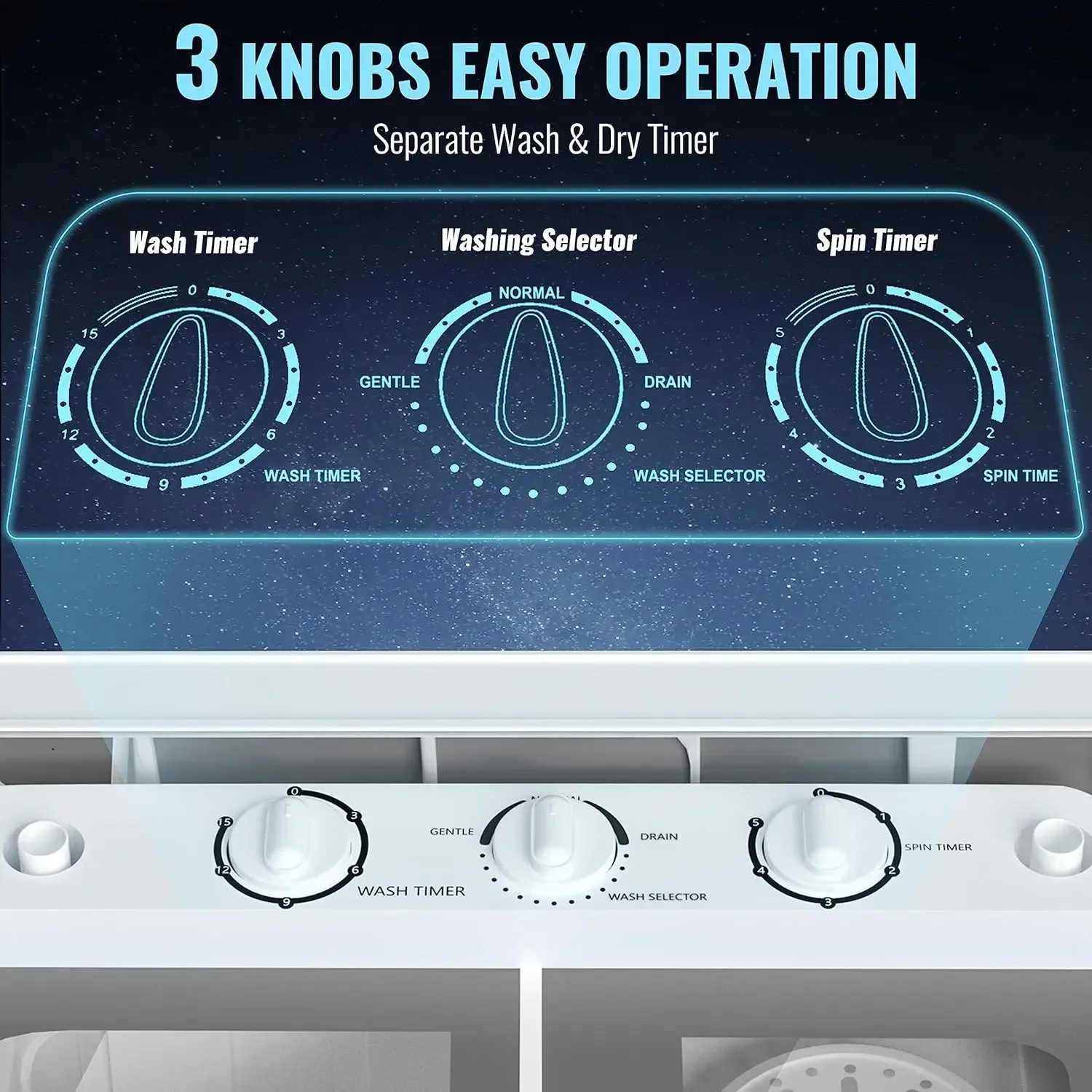 غسالة صغيرة محمولة مع حوض مزدوج وغسيل مجفف ومجفف دوار بسعة 22 رطل للتخييم والشقق والمساكن
