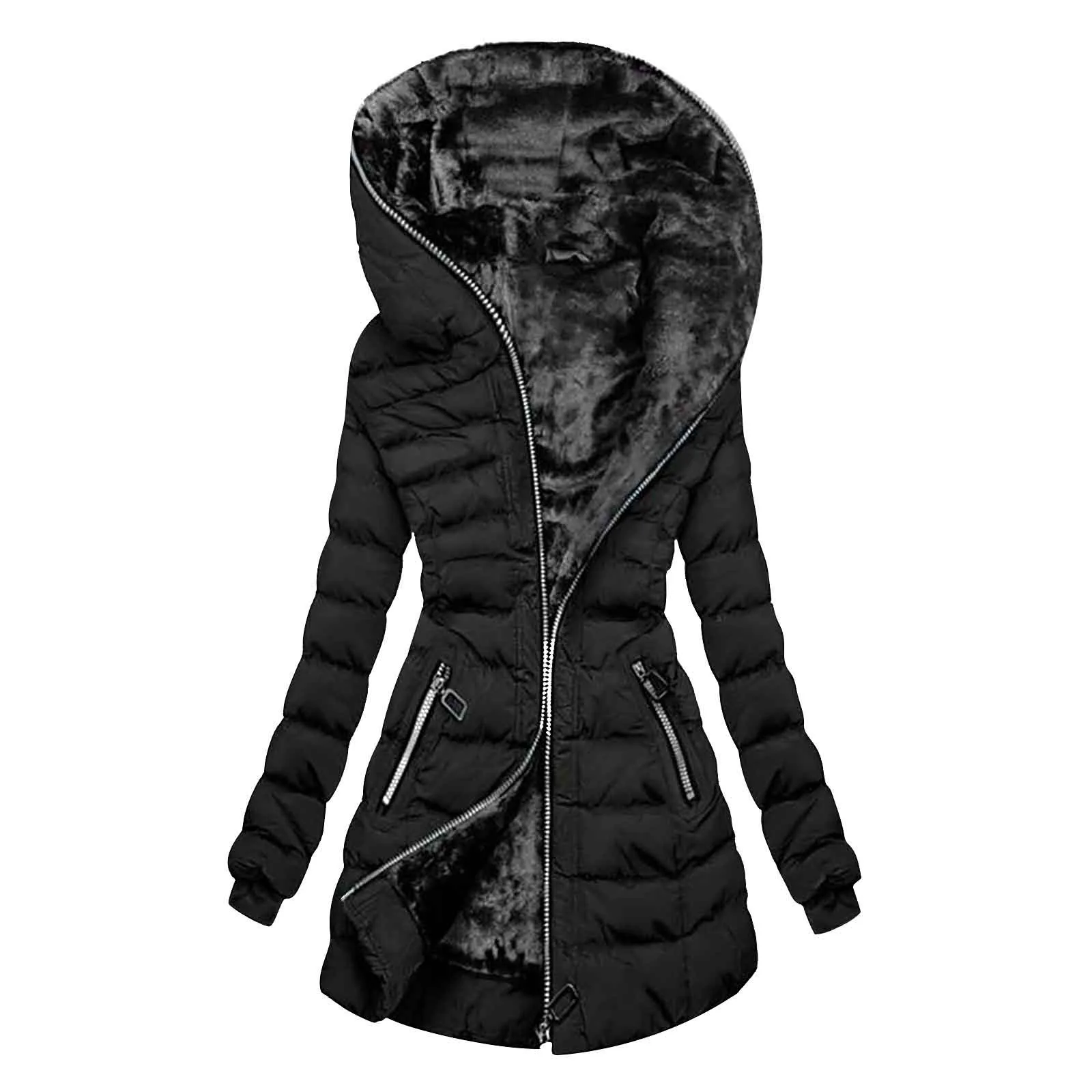 Women\'s Coat h Collar Warm Trench Winter Cap Thick Long Slim Fashion Causal Womens Snap Fleece Jackets Women S Fleece Tops