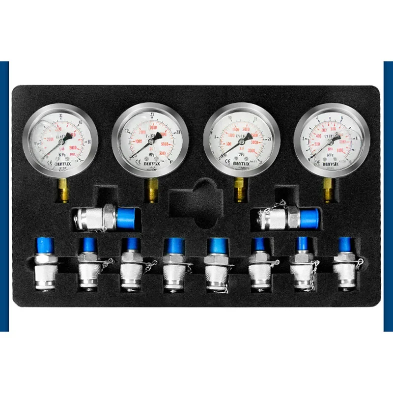 Professional Hydraulic Pressure Gauge Test Kit with 5 Gauges 3 Test Hoses 24 Couplings Compatible for Automotive Maintenance
