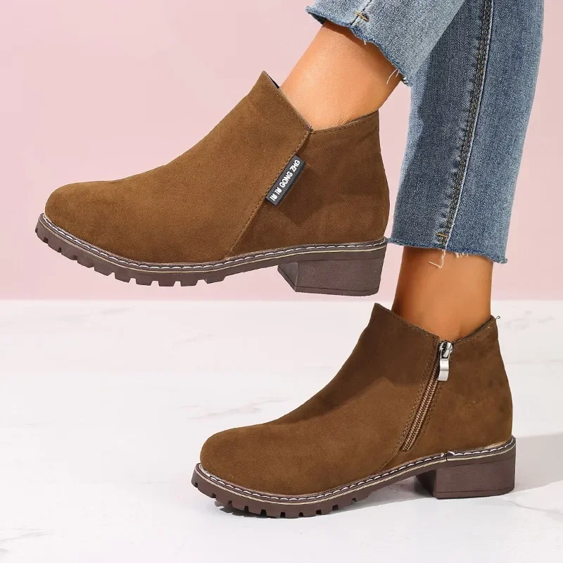 

Women Autumn Winter Ankle Boots Side Zipper Chunky Heel Comfortable Fashionable Casual Formal Wear New Platform Hot Sale Shoes