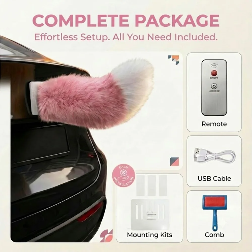 Motorcycle Car Tail Kawaii Car Decoration Electric Scooter Wagging Tail Rechargeable Plush Fluffy Tail For The Car image 5