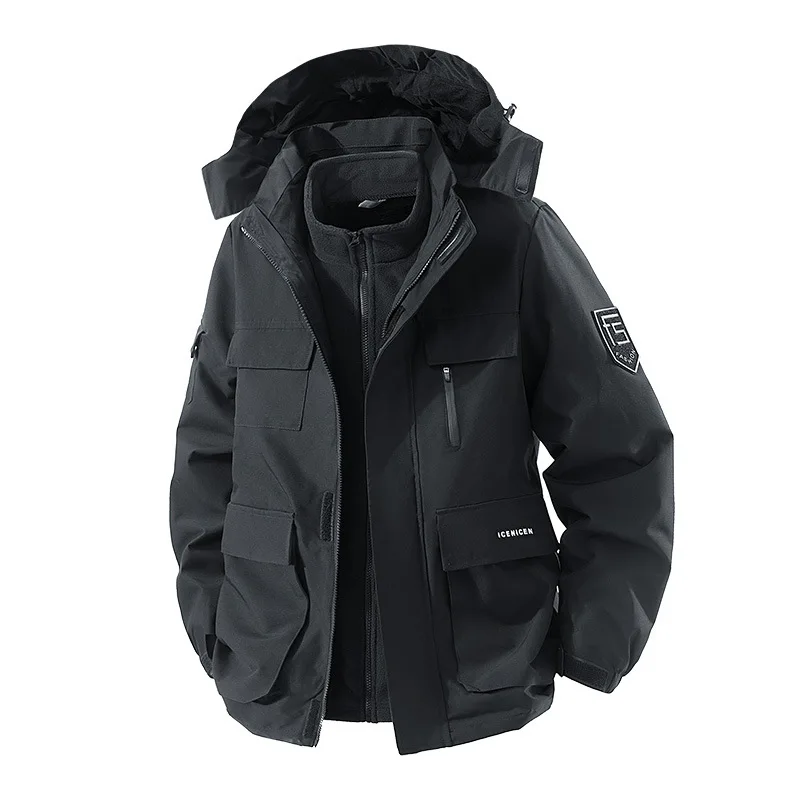 Outdoor, Three-in-one Windproof and Warm Jacket for Sports, Hiking, Fishing, Cycling. Men's Two-piece Set for Outdoor Activities