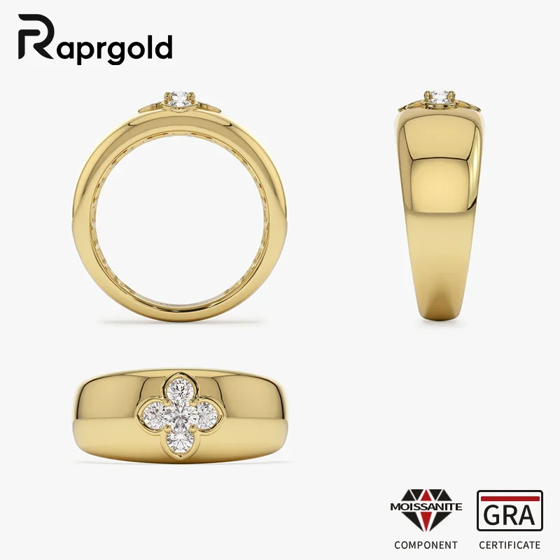 RAPRGOLD GRA Certified Chunky Clover Moissanite Ring for Women Fine Jewelry Real 925 Sterling Silver Engagement Wide Rings Gifts