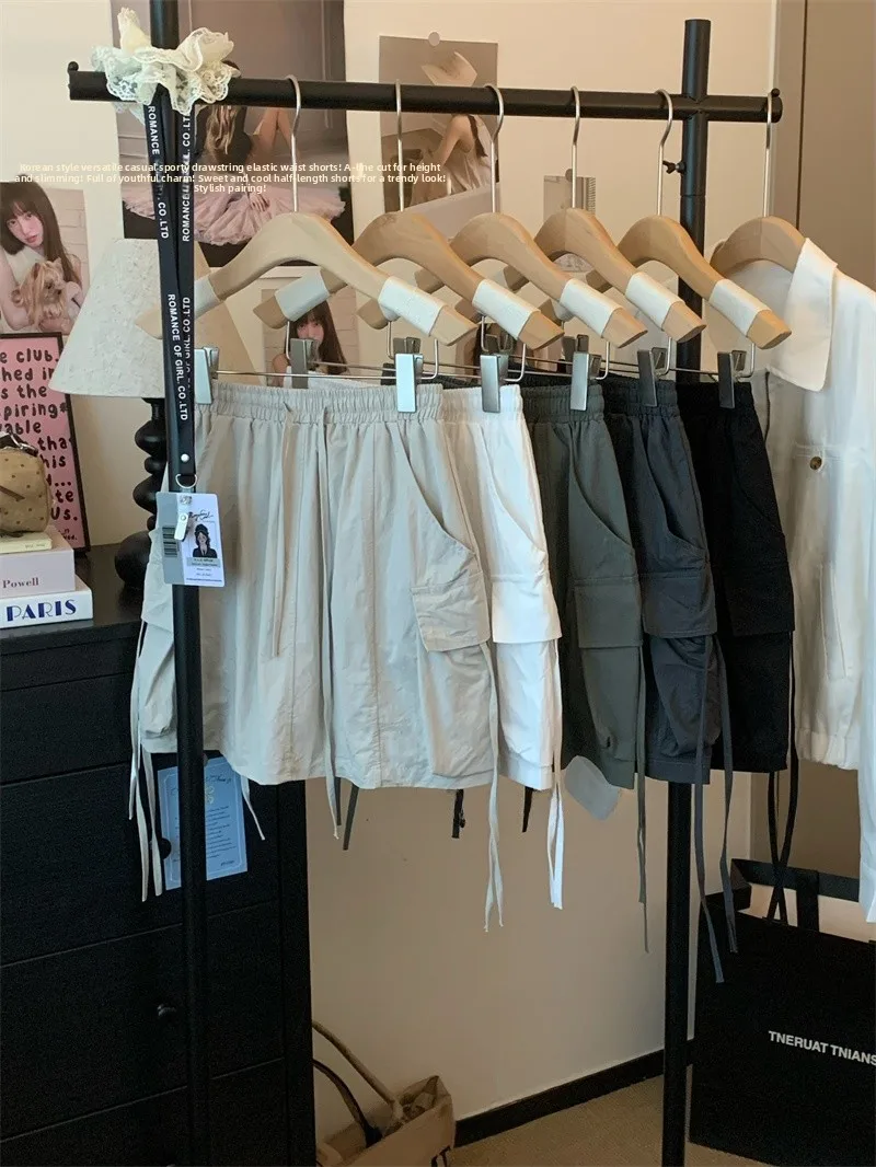 

American Style High Waist Drawstring Pure Color Skirt Women's Summer Slimming Workwear Skirt A-Line Silhouette
