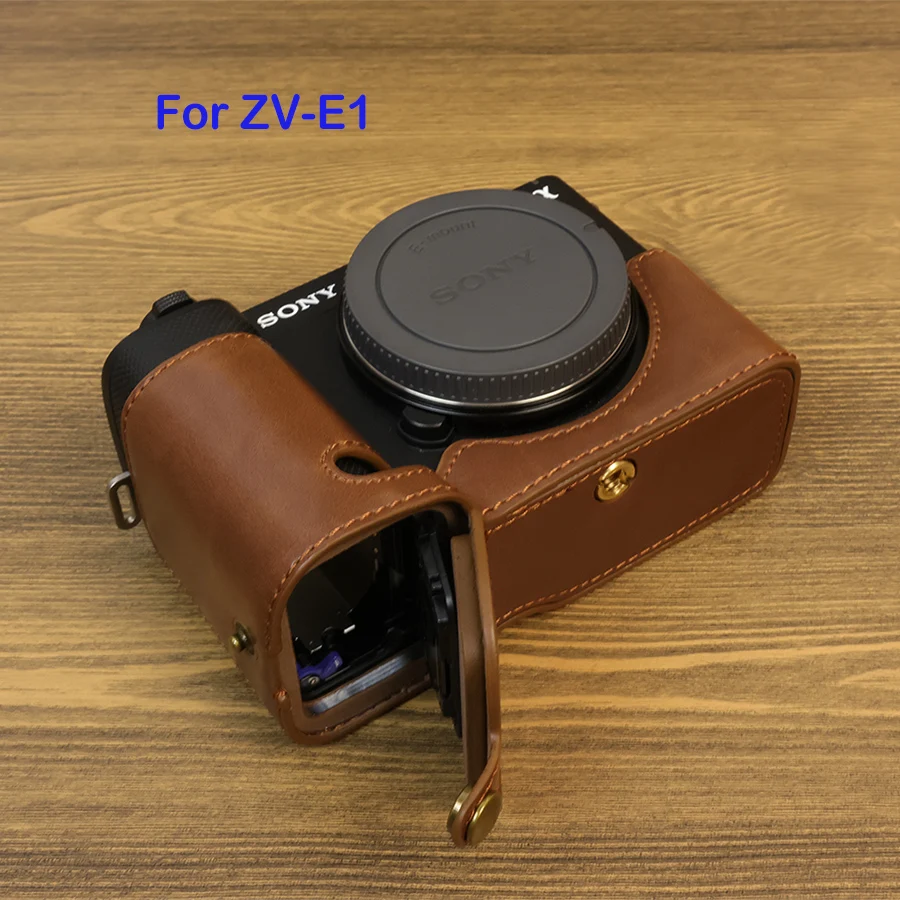 PU Leather Camera bag Half case Cover For Sony ZV-E10 ZV-E1 ZVE1 ZVE10 protective Base shell With Battery Opening