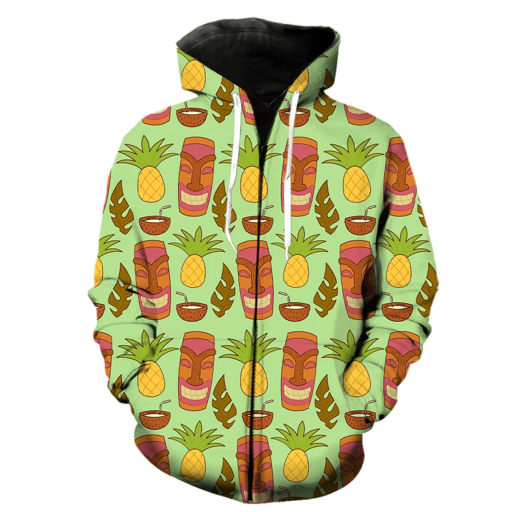 

Tropical Island Coconut Tree Men's Zipper Hoodie Funny Casual 3D Printed Teens Long Sleeve Spring Cool Tops Fashion Harajuku