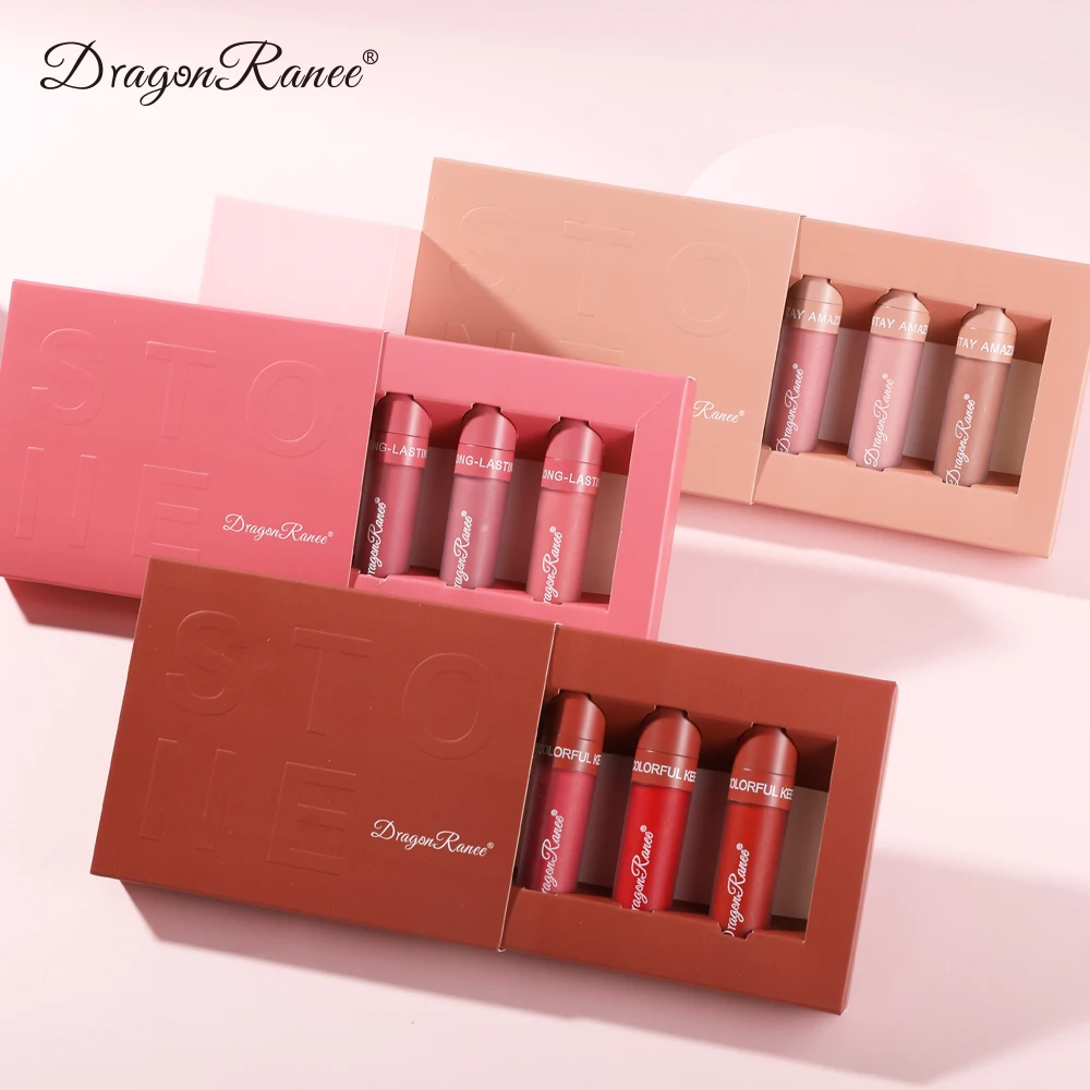 Set DROGAN RANEE Lippenglasur-Set, samtmatter flüssiger Lippenstift, langlebig, antihaftbeschichtet, Lippenkunst, Farbe, modisches Make-up, Geschenkbox