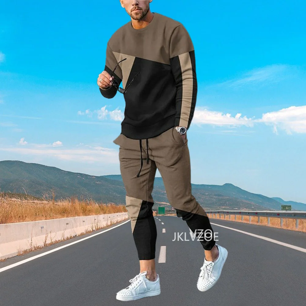 Herfst Mode Kleding 3D Print Amerikaanse Vlag Sportkleding O-hals Straat Pak Lange Mouw 2 Stuks Mannen Set Casual Joggingbroek set