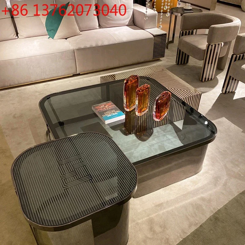 

Tempered glass square rounded corner coffee table size whole package combination