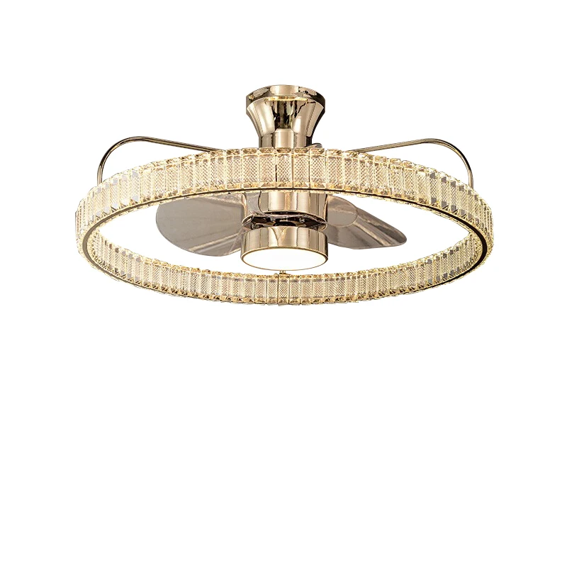 

Led Invisible Fan Blade Ceiling Fan Light Crystal Luxury Quiet Fan Lamp with Remote Control Reversible Timing Bedroom Fan Lights