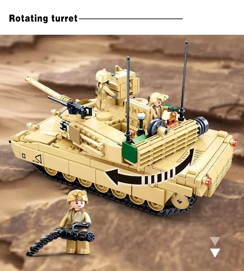 SLUBAN Tweede Wereldoorlog Militaire USA Abrams M1A2 Battle Tank Chariot Bouwstenen Leger Klassieke Accessoires Model Kids Gift Speelgoed