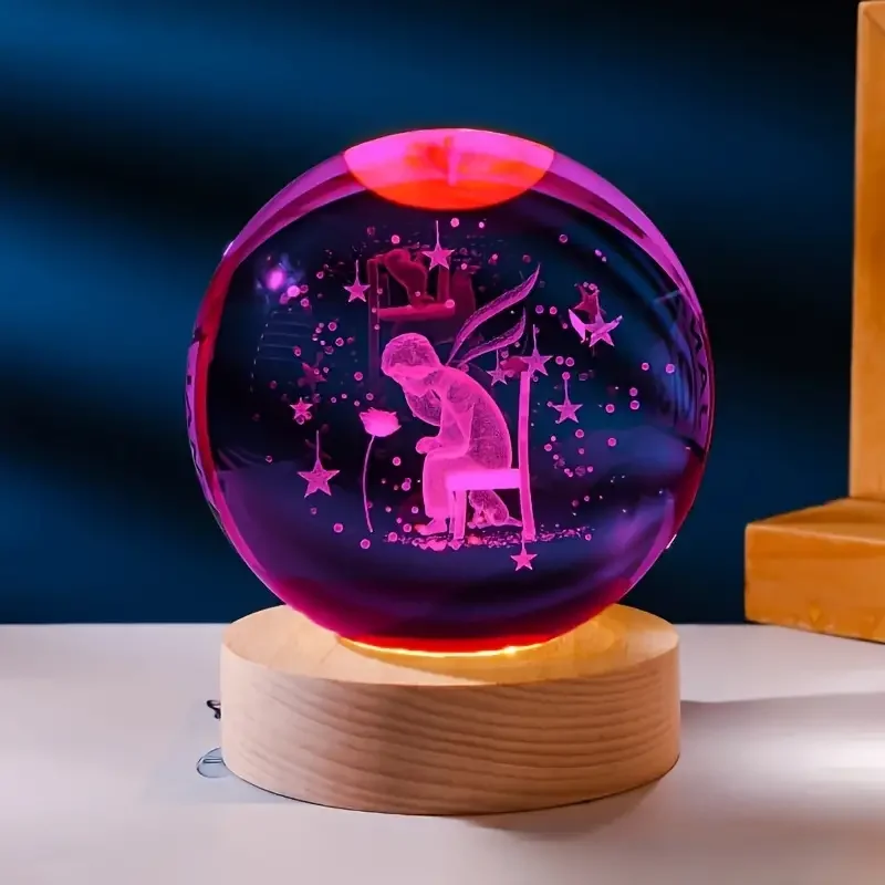 1 pc 3D crystal ball with colorful wood base, suitable for study and decoration, ideal for graduation birthday gifts