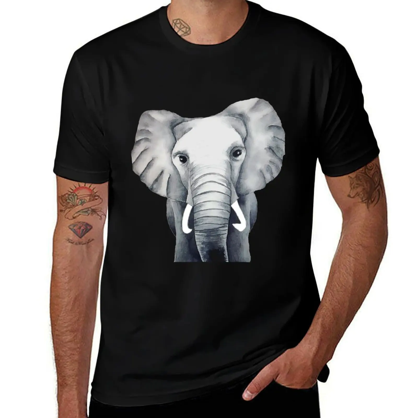 T-shirt décontracté à imprimé fantaisie Logan's Elephant (noir)
