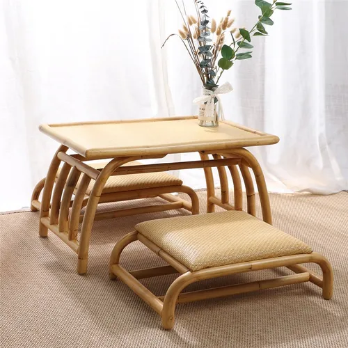일본 선 찻상 심플 다다미 소형 사각형 테이블, 발코니 베이 윈도우 커피 데스크, 대나무 및 등나무 낮은 가정용 가구 