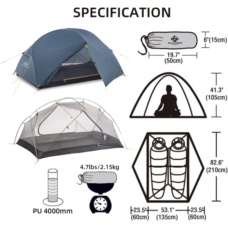 نبتون 2 شخص الظهر خيمة خفيفة قائمة بذاتها مع 4000 مللي متر مقاوم للماء الدهليز المزدوجة NoSeeUm شبكة 60 ثانية Se #2