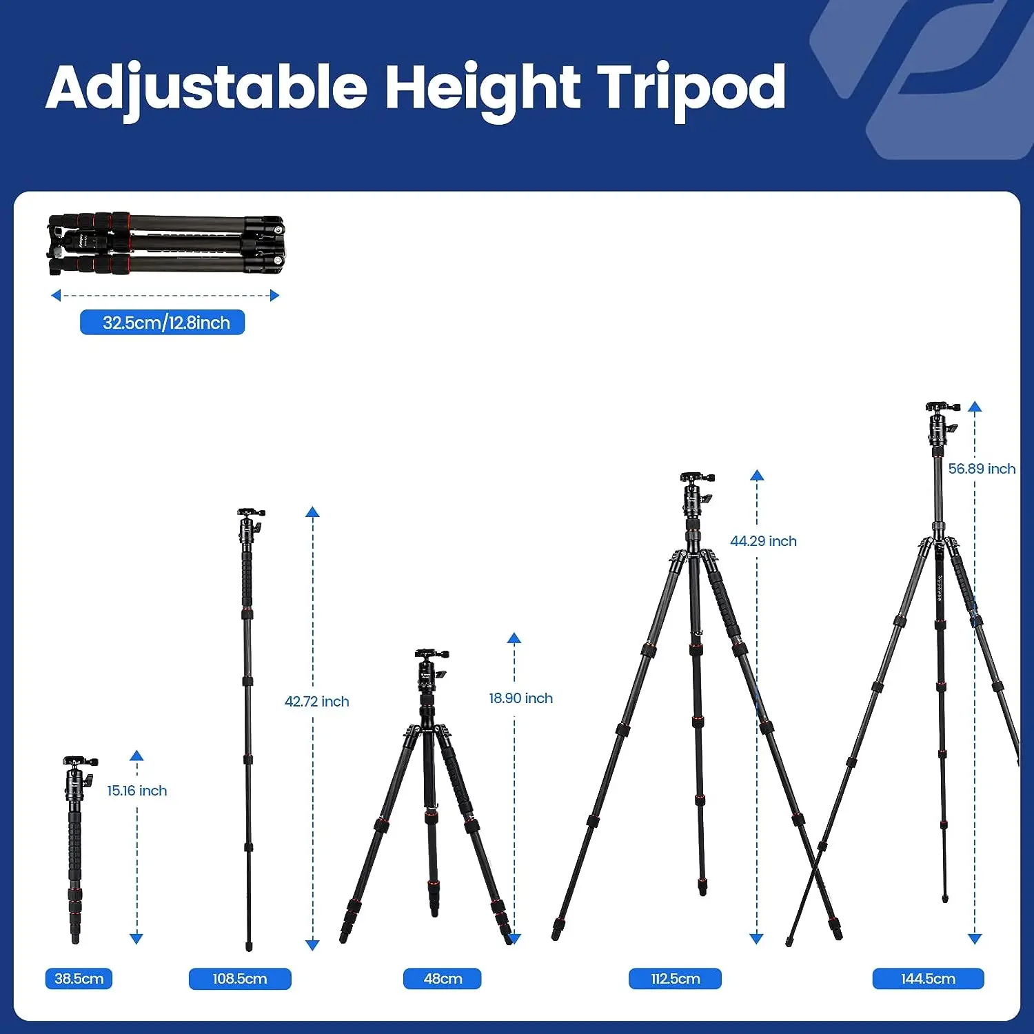 Fotopro Compact Detachable 2-in-1 Monopod With Quick Release Plate 59" Carbon Fiber Lightweight Travel Tripod for Camera