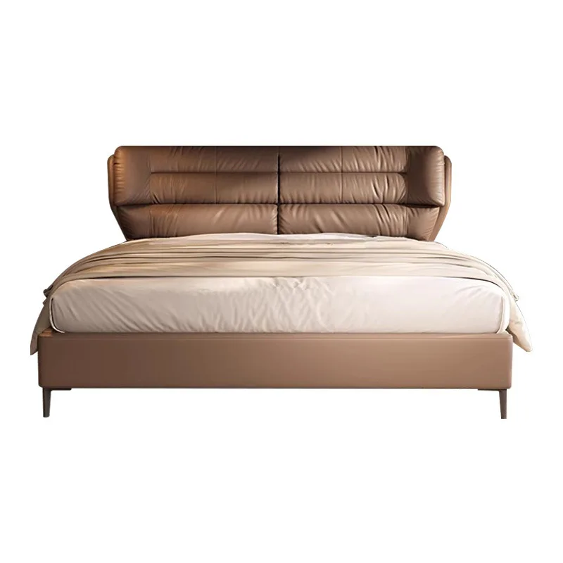 

Italian leather 1.8 meters double minimalist leather master bedroom marriage high box storage first